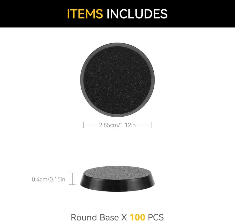 FIGURESLAB Store 100PCS 28.5mm/1.12inch Textured Plastic Black Round Miniature Bases, Model Base for Gaming Miniatures or Wargames Table Top Games - Image 2